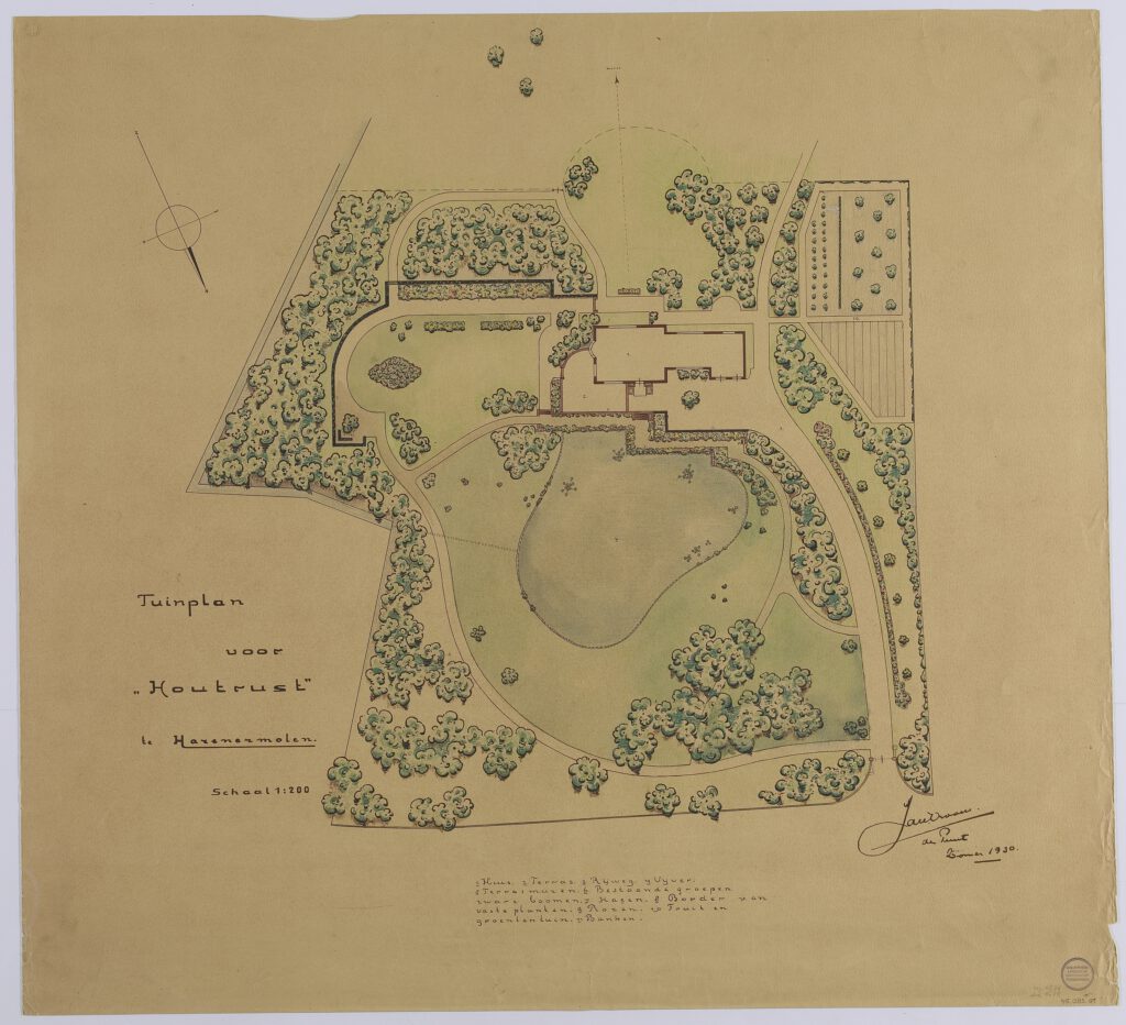 Tuinontwerp van J. Vroom jr: Tuinplan voor “Houtrust” te Harenermolen, 1930